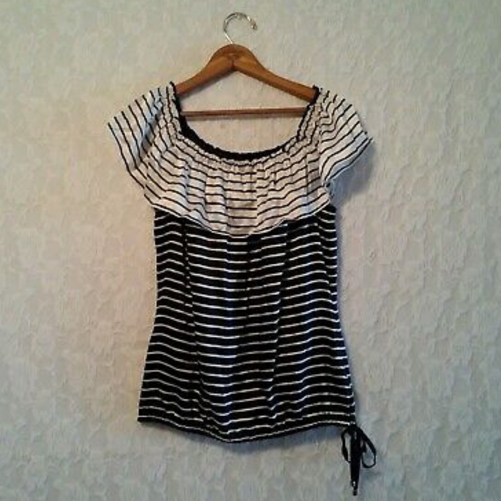 White House Black Market Striped Silk Blouse Top Small